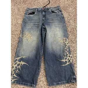 Y2K Vitriol Goth Ultra-Wide Jeans Blue Baggy Hip Hop JNCO Style Mens Size 40x28